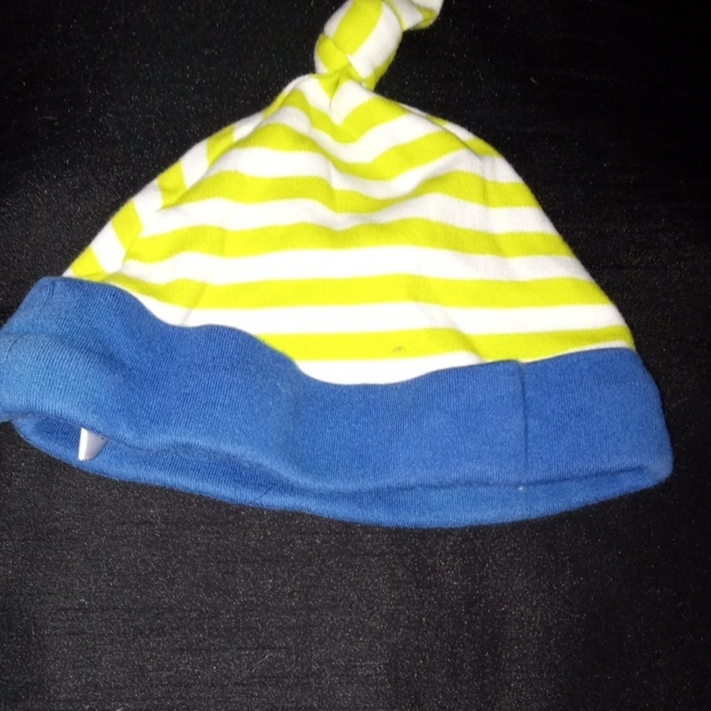 Striped Beanie with Blue Trim